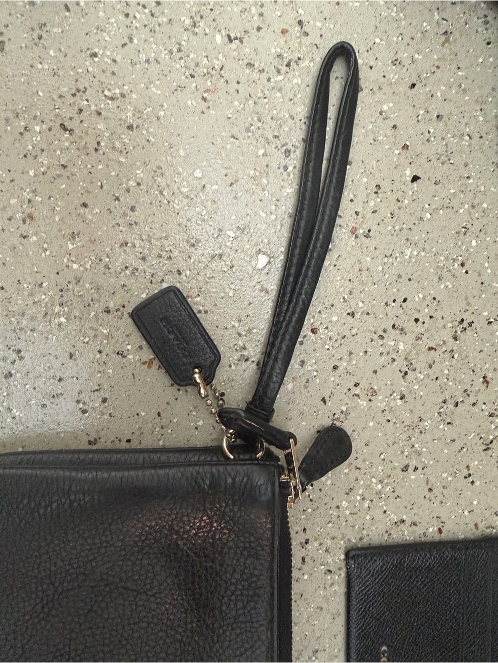 Coach Black Leather Wristlet Clutch with Gold Hardware